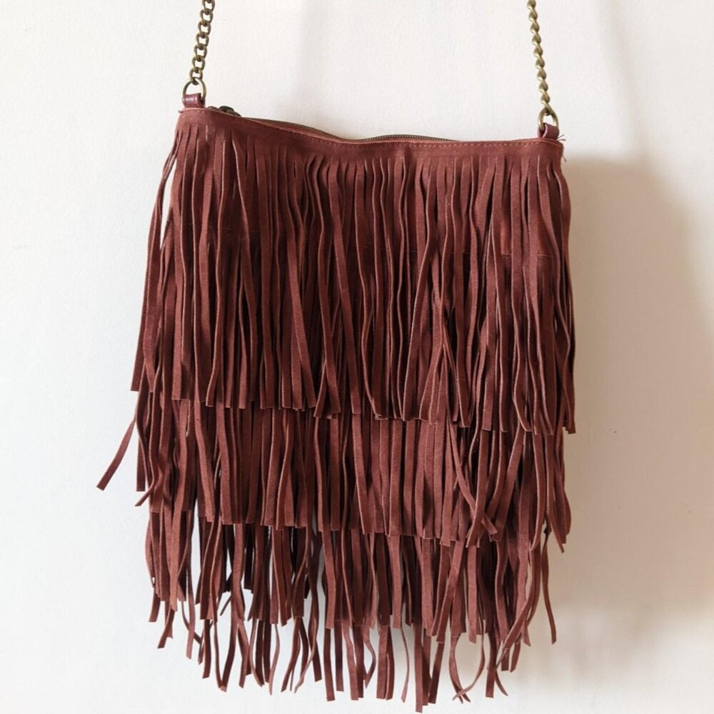 Deep Orange Rust Color Boho Fringe Crossbody Bag - image 3